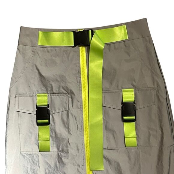 CAPSULLE Y2K Style Reflective High-Waist Midi Skirt With Neon Straps K - Picture 4 of 16